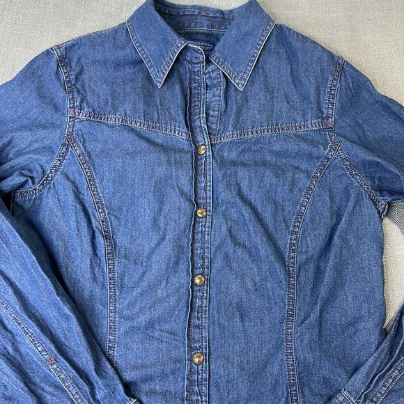 Pendleton Shirt Womens Petite Medium Denim Blue Jean Pearl Snap Button Down - Picture 4 of 12